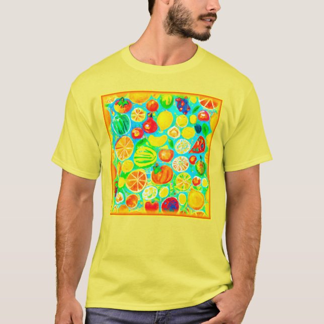 Colourful Fruit Pattern. Buy Now T-Shirt (Front)