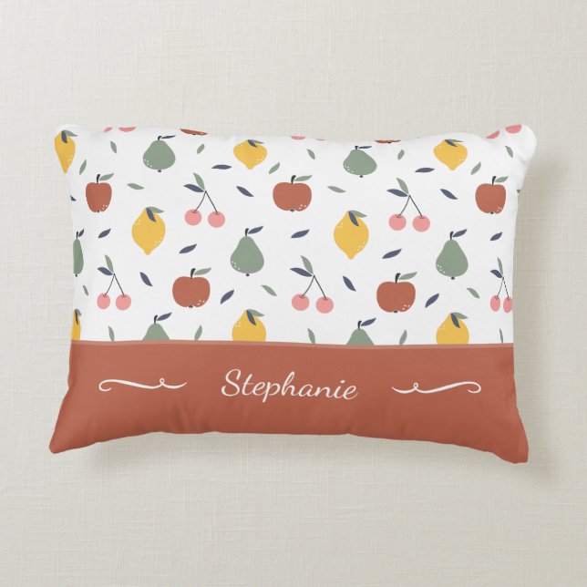 Colourful Fruit Pattern First Name Red Decorative Cushion (Back)