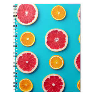 Colourful fruit pattern of fresh orange and grapef notebook