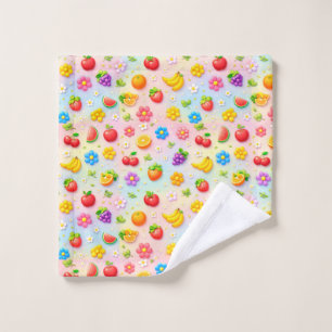 Colourful Fruit Pattern With Flowers and Fruits Wash Cloth