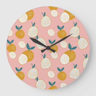 Colourful fruit, seamless background pattern. large clock