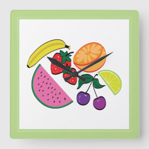 Colourful Fruit Summer, Cool, Fun Square Wall Clock
