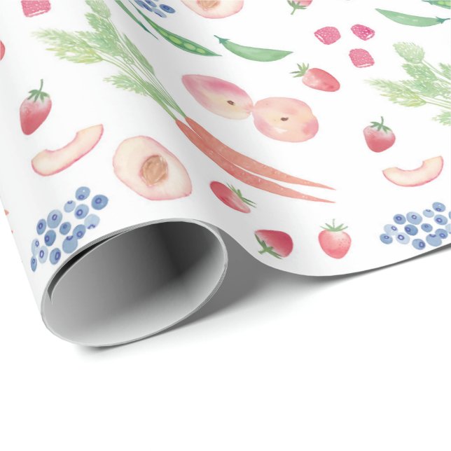 Colourful Fruit & Vegetables Summer Farmers Market Wrapping Paper (Roll Corner)