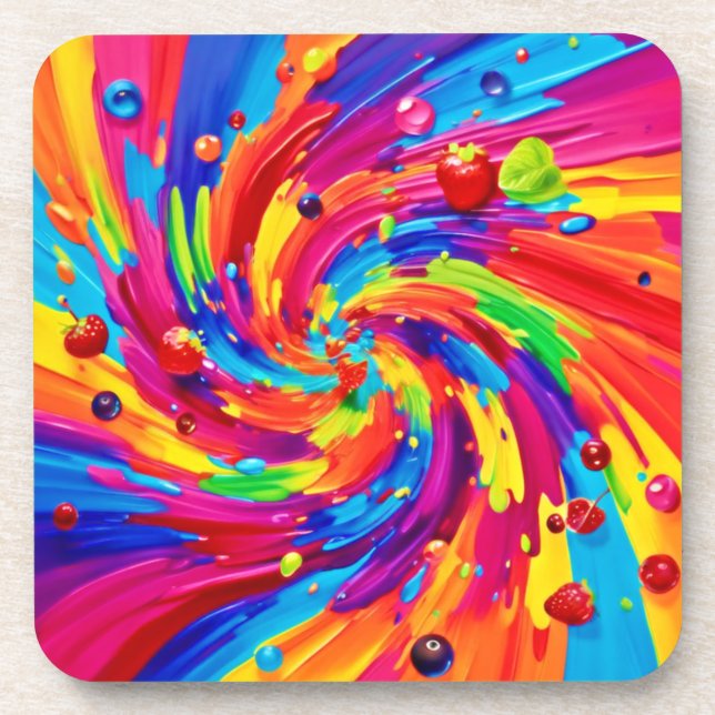 Colourful Fruit Vortex Coaster (Front)