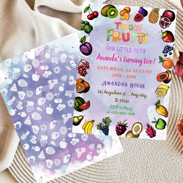 Colourful Fruit Watercolor Twotti Frutti Birthday  Invitation (Creator Uploaded)