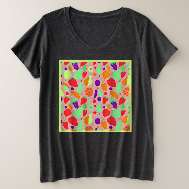 Colourful Fruitful Spectrum Pattern Plus Size T-Shirt (Design Front)