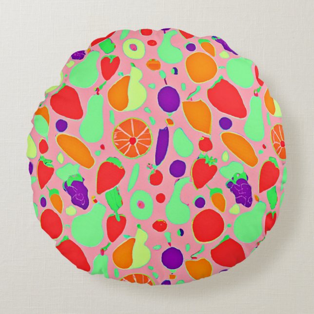 Colourful Fruitful Spectrum Pattern Round Cushion (Front)