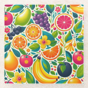 Colourful fruits glass coaster