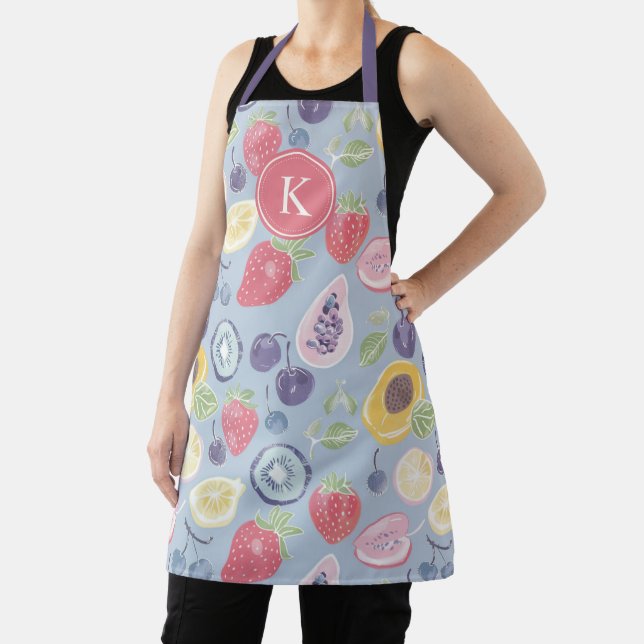 Colourful  Fruits  Monogram Spring Pattern Apron (Insitu)