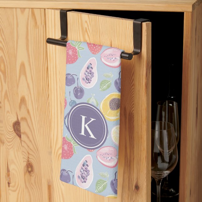 Colourful  Fruits  Monogram Spring Pattern Tea Towel (Thirds Fold)