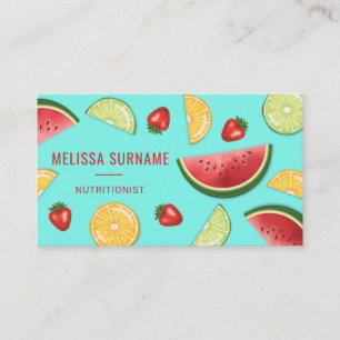 Colourful Fruits On Blue Dietician Nutritionist Business Card