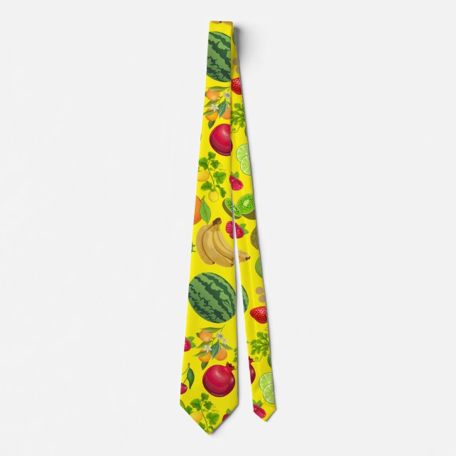 Colourful Fruits Pattern 01.b B Yellow BG Tie (Front)