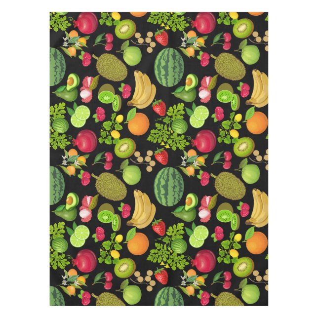 Colourful Fruits Pattern 01.b Black BG Tablecloth (Front)