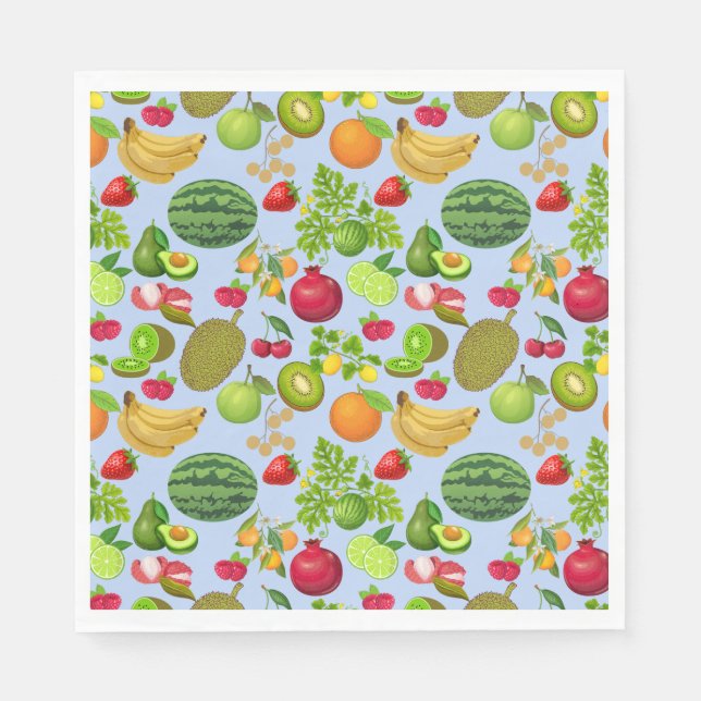Colourful Fruits Pattern 01.b Lblue BG Napkin (Front)