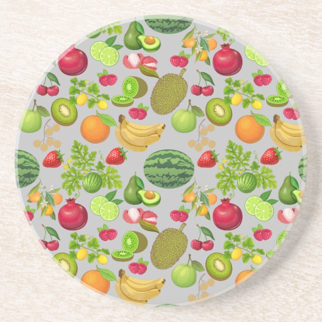 Colourful Fruits Pattern 01.b LGrey BG Coaster (Front)