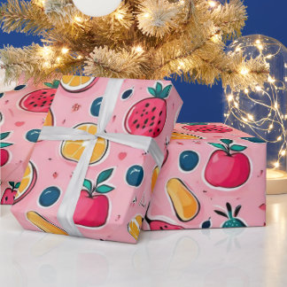 Colourful fruits pink decor wrapping paper