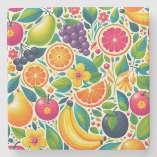Colourful fruits stone coaster