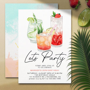 Colourful Fruity Cocktails   Summer Adult Birthday Invitation