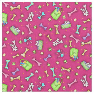 Colourful Fuchsia Pink Dog Bone Art Pattern Fabric