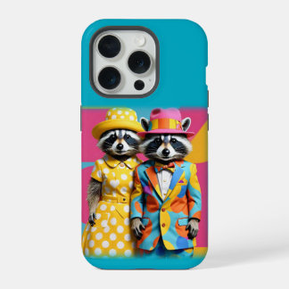 Colourful fun 1960's mod raccoons iPhone 15 pro case