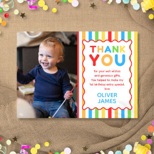 Colourful Fun 1st Birthday Photo Thank You Card