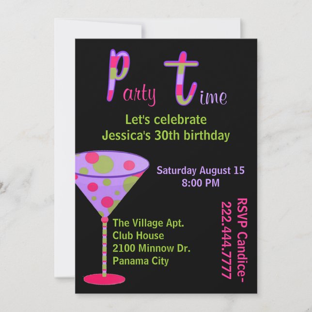 Colourful Fun Adult Birthday Party Invitation (Front)
