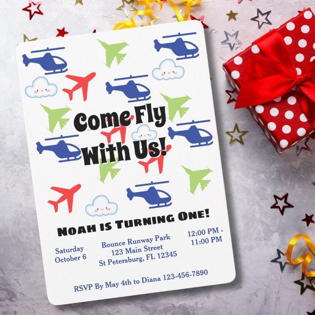 Colourful Fun Aeroplanes, Boy First birthday  Invitation (Creator Uploaded)