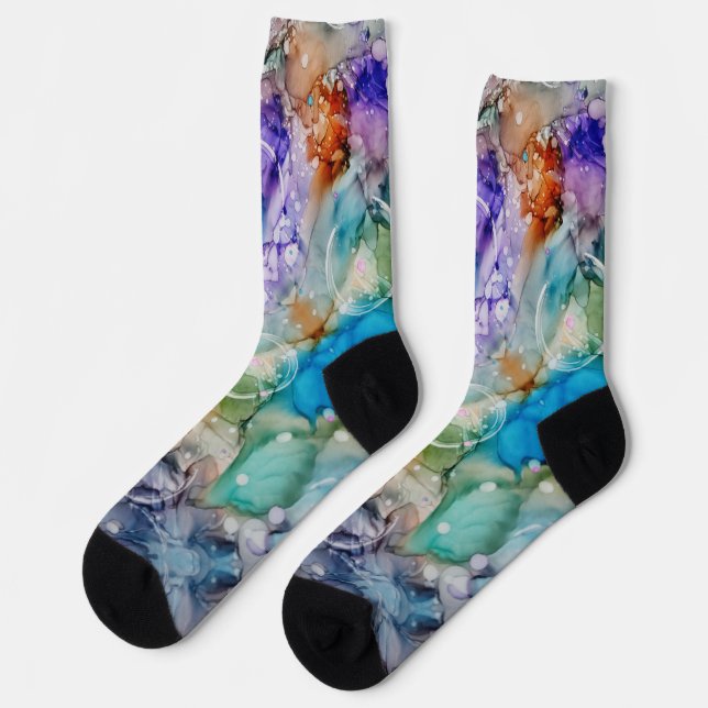 Colourful Fun Blue, Teal, Purple Abstract Art  Socks (Left)