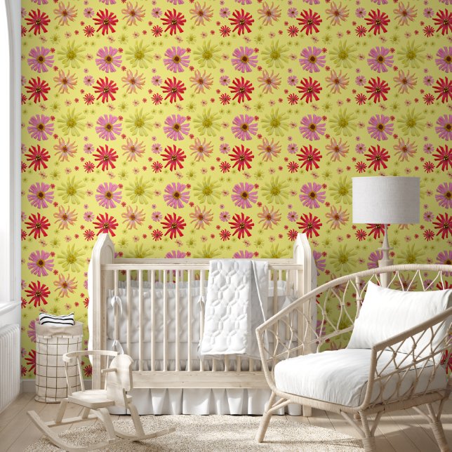 Colourful, Fun, Cactus Zinnia Floral  Wallpaper (Kids)