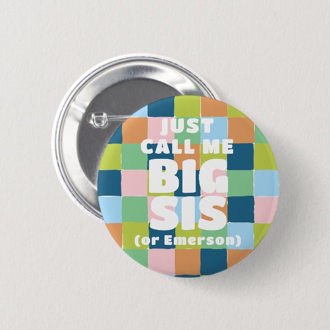 Colourful Fun Chequered Block Baby Shower Big Sist 6 Cm Round Badge (Front & Back)