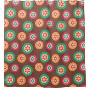 Colourful Fun Circles and Flowers Patterned Shower Curtain