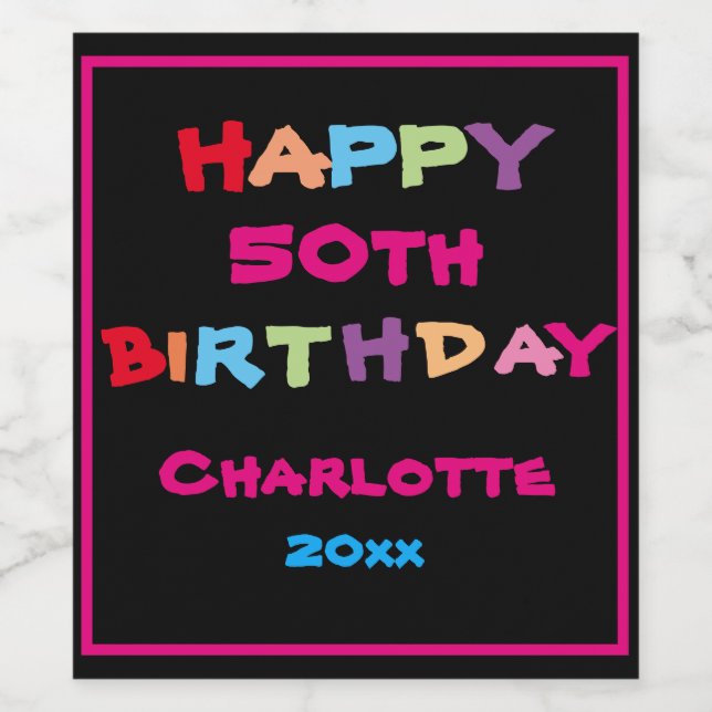 Colourful Fun Custom Name Year Date Happy Birthday Wine Label (Single Label)