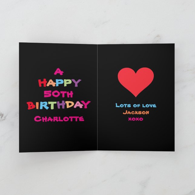 Colourful & Fun Custom Names & Dates Happy Birthda Card (Inside)