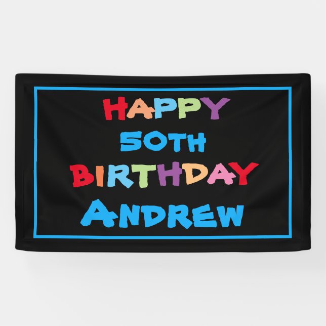 Colourful Fun Custom Year Name Date Happy Birthday Banner (Horizontal)