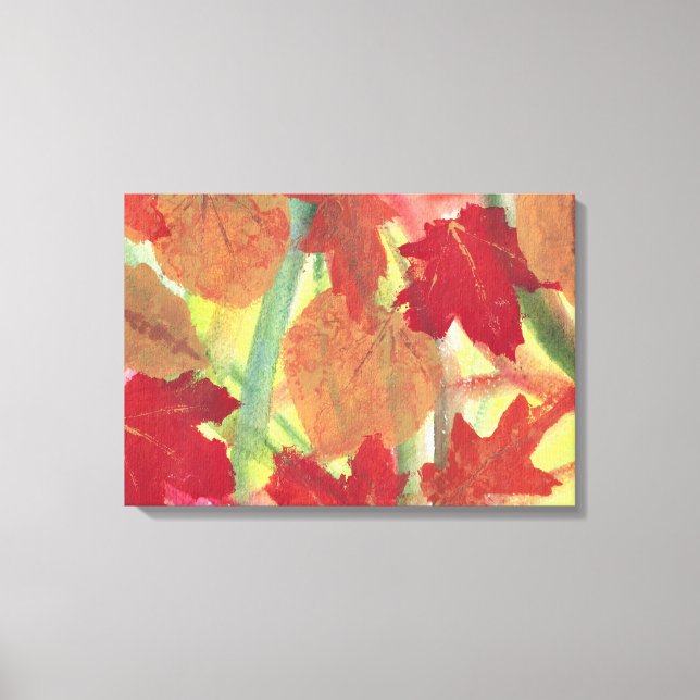 Colourful Fun Fall Autumn Leaves Wrapped Canvas (Front)