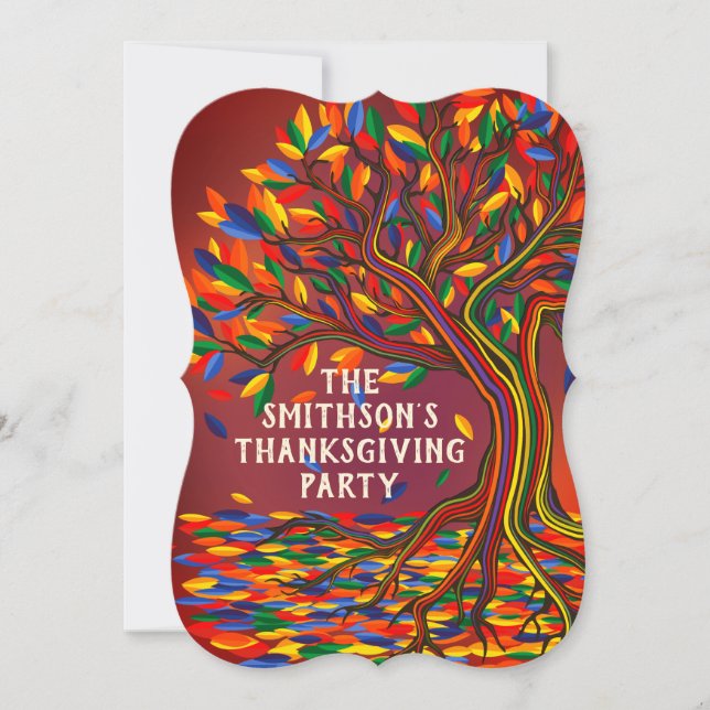 Colourful Fun Fall Tree Thanksgiving Meetup Party Invitation (Front)