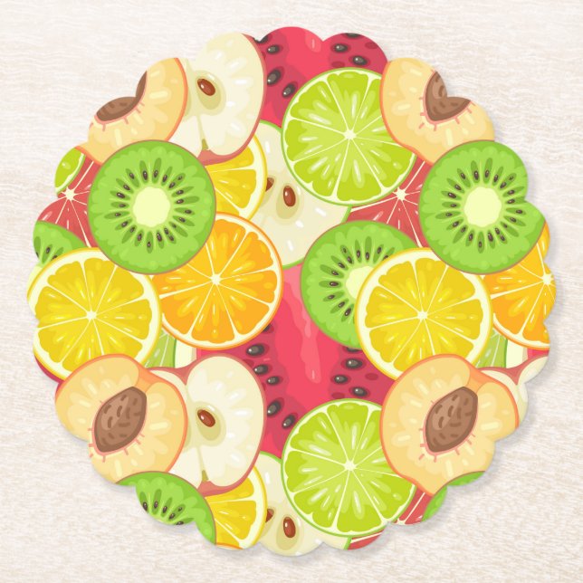 Colourful Fun Fruit Pattern Paper Coaster (Front)