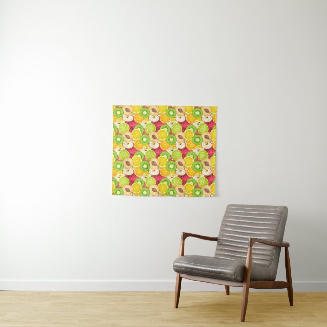 Colourful Fun Fruit Pattern Tapestry (In Situ (Horizontal))