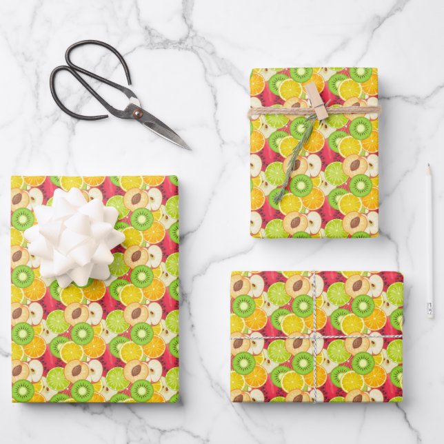 Colourful Fun Fruit Pattern Wrapping Paper Sheet (Front)