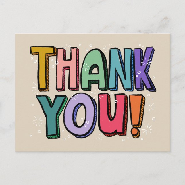 Colourful Fun Hand Lettered Thank You Postcard (Front)