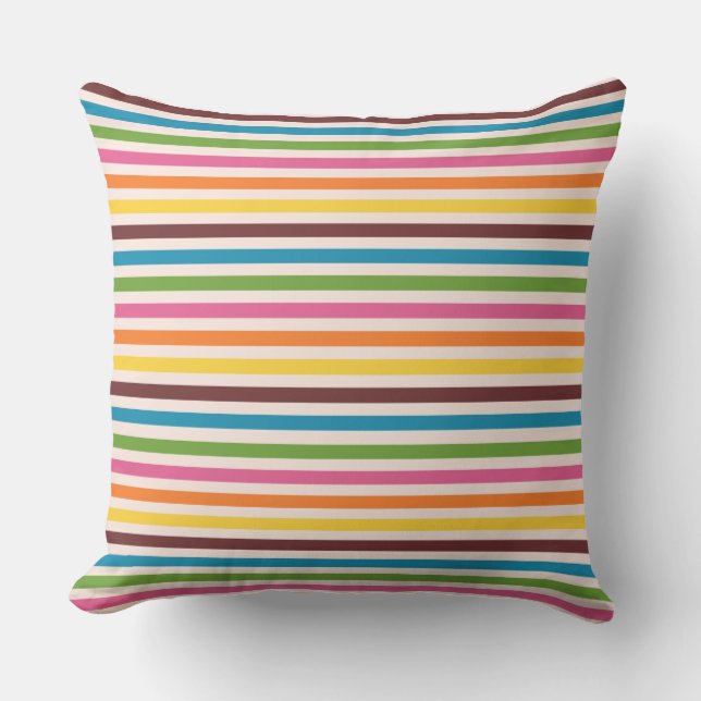 Colourful, Fun Horizontal Stripe Outdoor Pillow (Front)