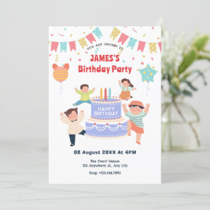 Colourful fun kids birthday party invitation