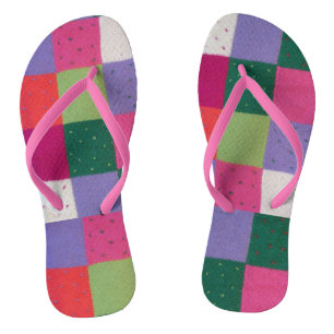 colourful fun knitted patchwork squares retro jandals