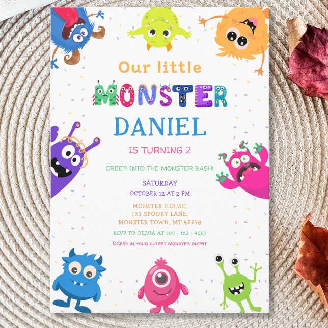 Colourful Fun Little Monster Birthday Party Invitation (Creator Uploaded)