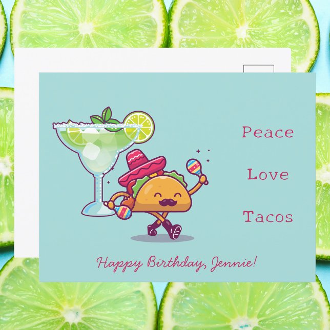 Colourful Fun Margaritas & Tacos Happy Birthday Postcard (Creator Uploaded)