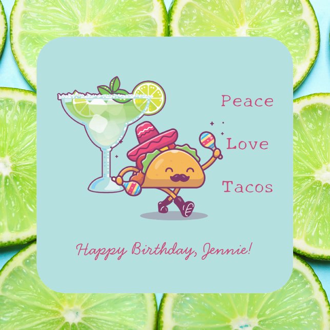 Colourful Fun Margaritas & Tacos Happy Birthday  Square Sticker (Creator Uploaded)