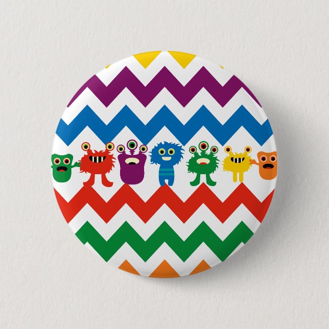 Colourful Fun Monsters Cute Chevron Striped Patter 6 Cm Round Badge (Front)
