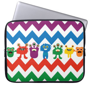 Colourful Fun Monsters Cute Chevron Striped Patter Laptop Sleeve