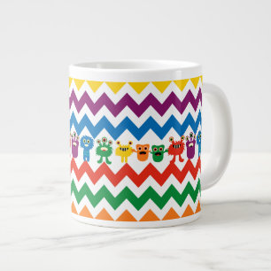 Colourful Fun Monsters Cute Chevron Striped Patter Large Coffee Mug