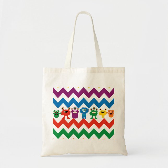Colourful Fun Monsters Cute Chevron Striped Patter Tote Bag (Front)